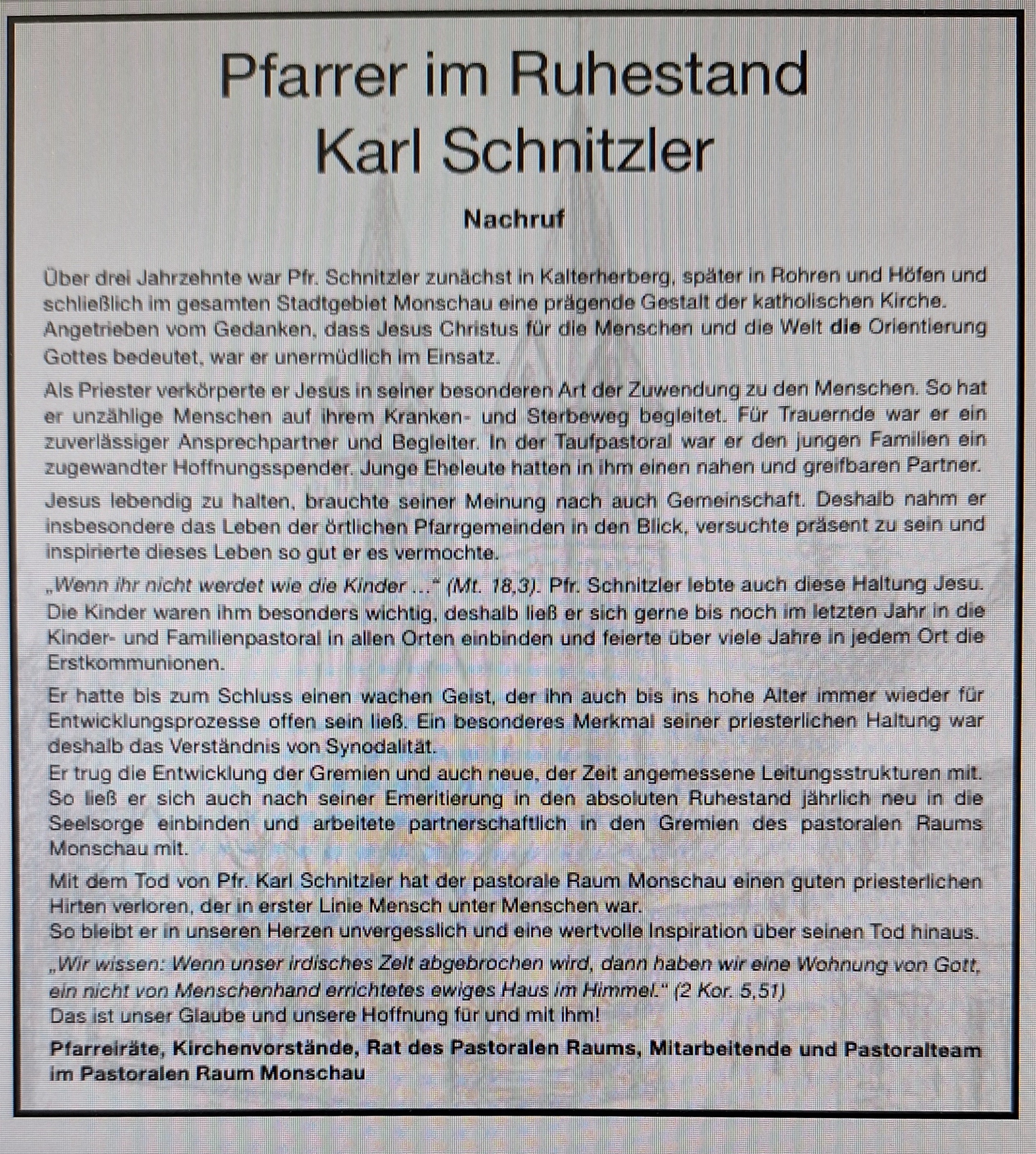 Nachruf Pfr. Schnitzler